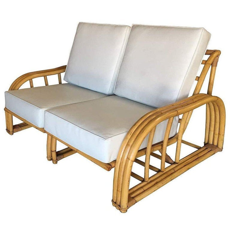 Rare Restored Museum Quality 3-Strand Rattan Settee, Paul Laszlo for Ficks Reed - 2