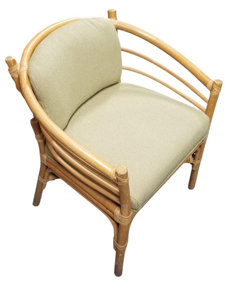 Restored Rattan Barrel Back Dining Chair Armchair W/ Skeleton Arms - Pair - 2