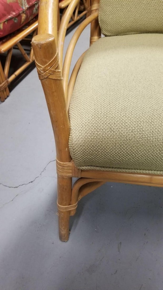 Restored Rattan Barrel Back Dining Chair Armchair W/ Skeleton Arms - Pair - 3