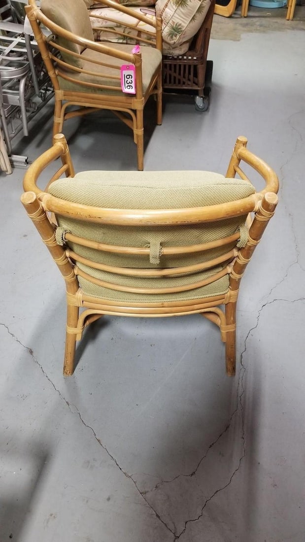 Restored Rattan Barrel Back Dining Chair Armchair W/ Skeleton Arms - Pair - 6
