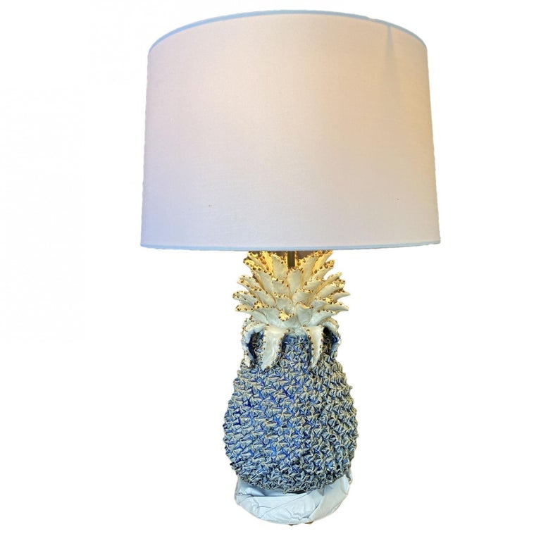 Modern Ceramic Pineapple Lamp With Large Shade W/ Shade - 2