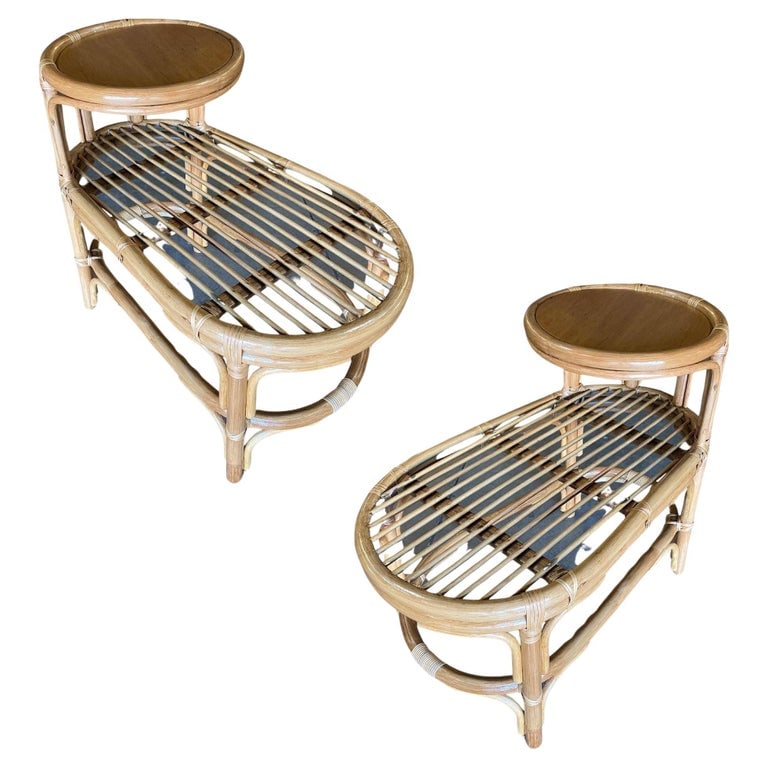Restored Single Strand Rattan Side Table W/ Grill Top, Pair (1 of 9)