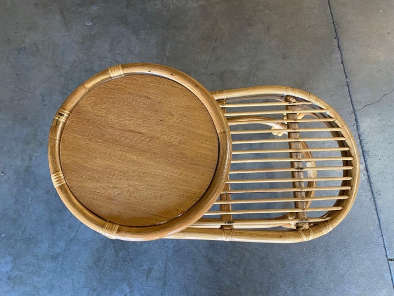 Restored Single Strand Rattan Side Table W/ Grill Top, Pair - 5