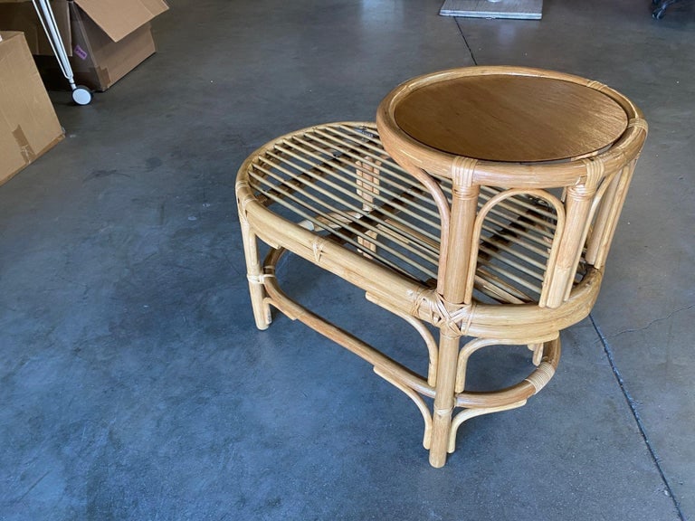 Restored Single Strand Rattan Side Table W/ Grill Top, Pair - 7