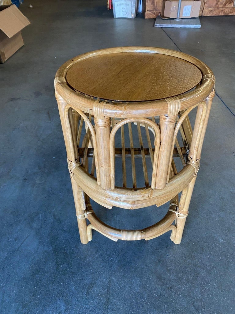 Restored Single Strand Rattan Side Table W/ Grill Top, Pair - 8