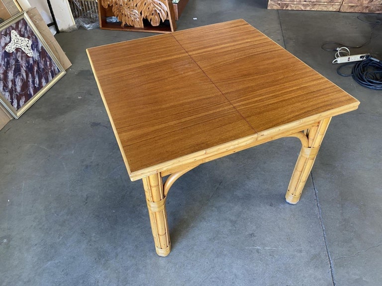 Mid Century Rattan and Mahogany Expandable Dining Table w/ Leaves - 11