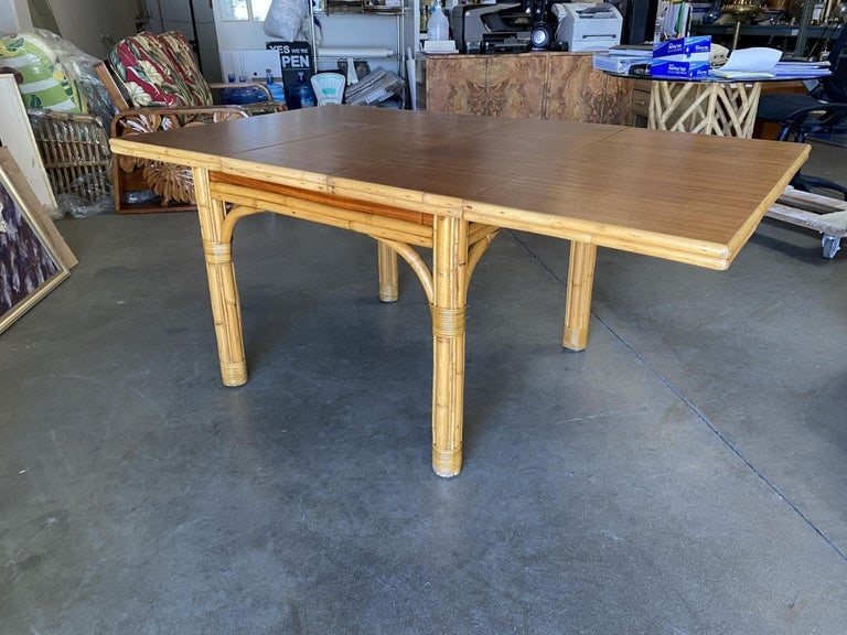 Mid Century Rattan and Mahogany Expandable Dining Table w/ Leaves - 2