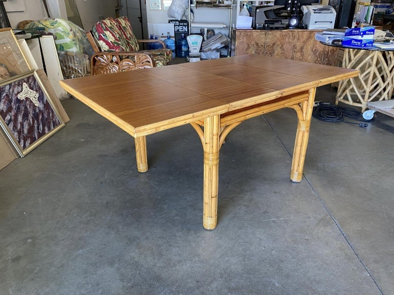 Mid Century Rattan and Mahogany Expandable Dining Table w/ Leaves - 8