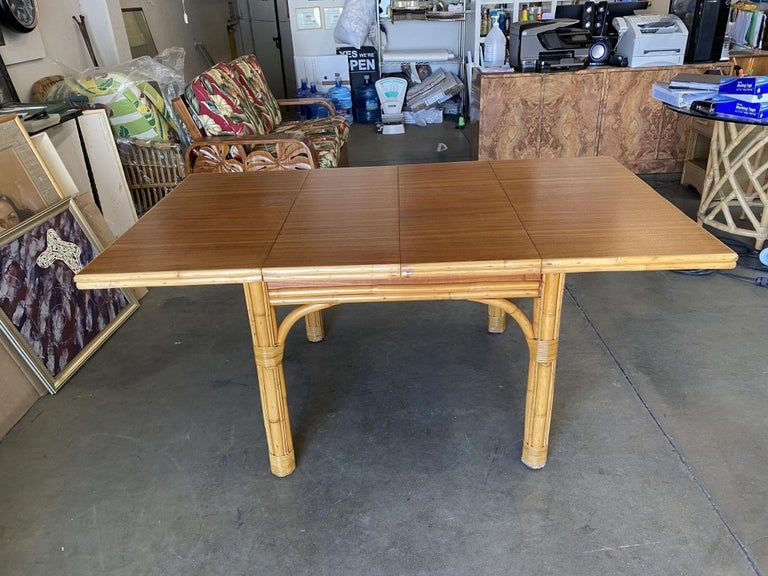 Mid Century Rattan and Mahogany Expandable Dining Table w/ Leaves - 9