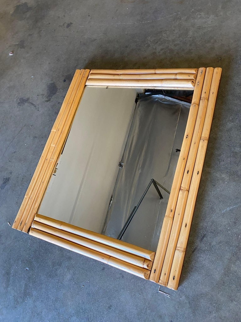 Midcentury Three-Strand Rectangle Rattan Mirror - 2