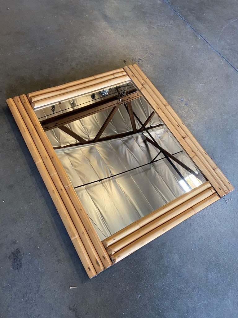 Midcentury Three-Strand Rectangle Rattan Mirror - 3