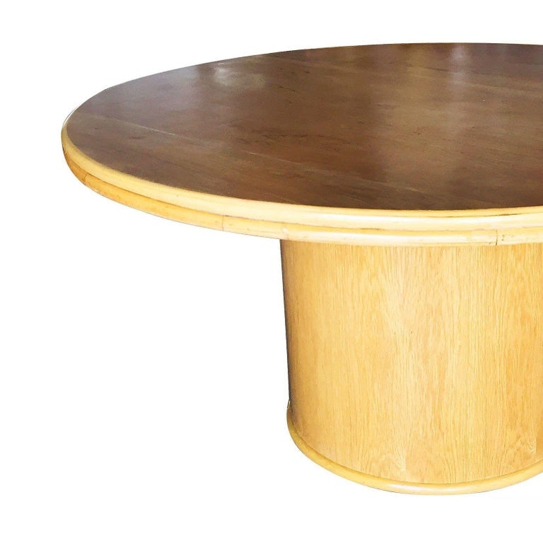 Bentwood Rattan and Oak Round Pedestal Dining Table - 2