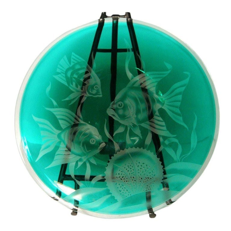 Correia Art Glass Large Hand Etched Decorative Plate, Signed (1 of 6)