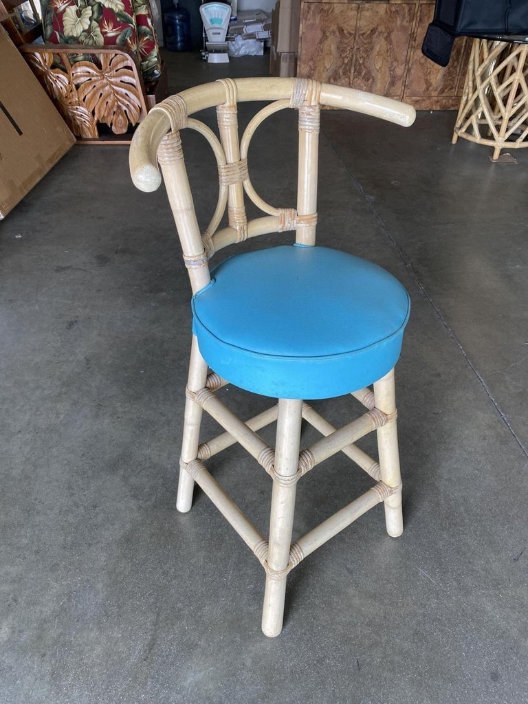 Restored Rattan Bar Stools with Hour Glass Seat Back, Set of 6 - 3