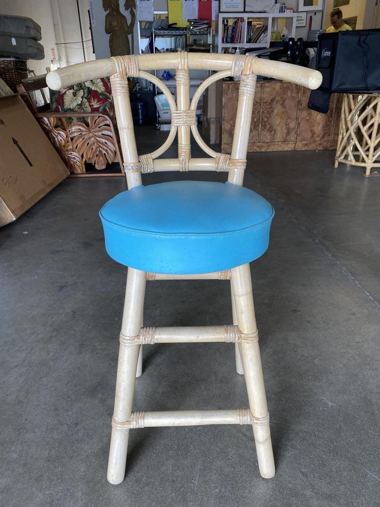 Restored Rattan Bar Stools with Hour Glass Seat Back, Set of 6 - 4