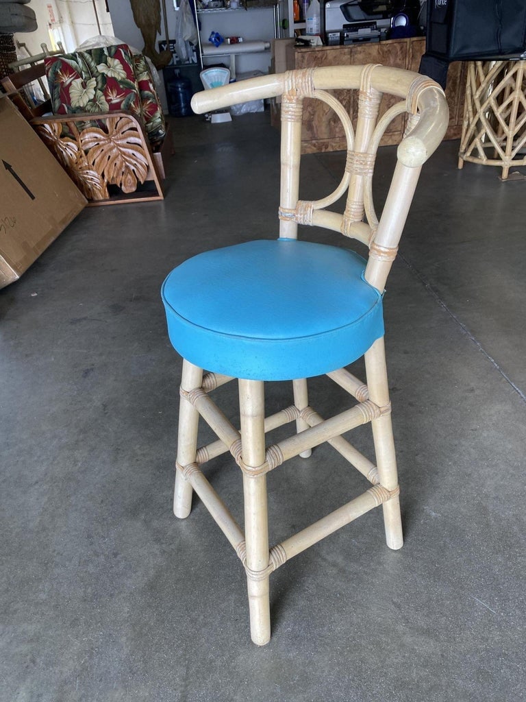Restored Rattan Bar Stools with Hour Glass Seat Back, Set of 6 - 5