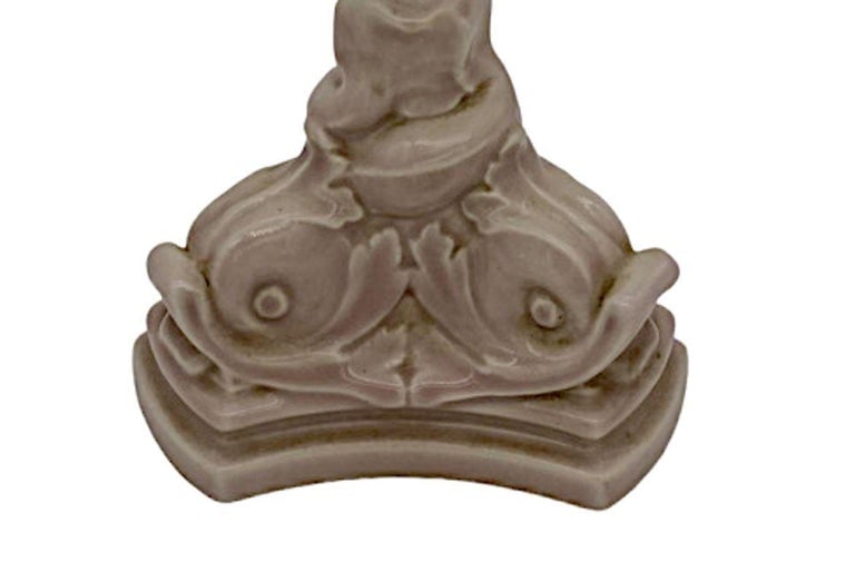 Rare Rockwood Pottery Candlestick holders Light Pink Dolphin 1919 - 2