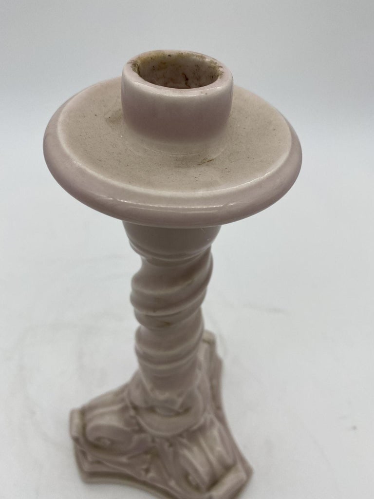 Rare Rockwood Pottery Candlestick holders Light Pink Dolphin 1919 - 4