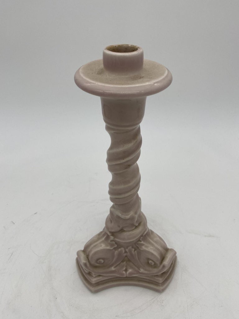 Rare Rockwood Pottery Candlestick holders Light Pink Dolphin 1919 - 5