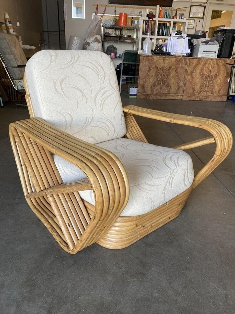 Restored Six-Strand Square Pretzel Rattan Lounge Chair with Ottoman - 4