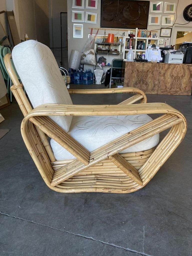 Restored Six-Strand Square Pretzel Rattan Lounge Chair with Ottoman - 5