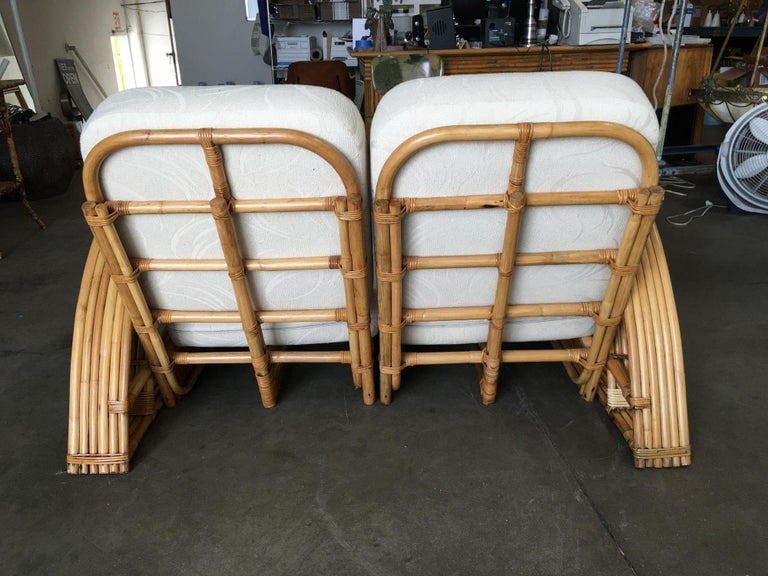 Restored "Double Tear Drop Arm" Rattan Sofa Sectional Settee W/ Stacked Base - 6
