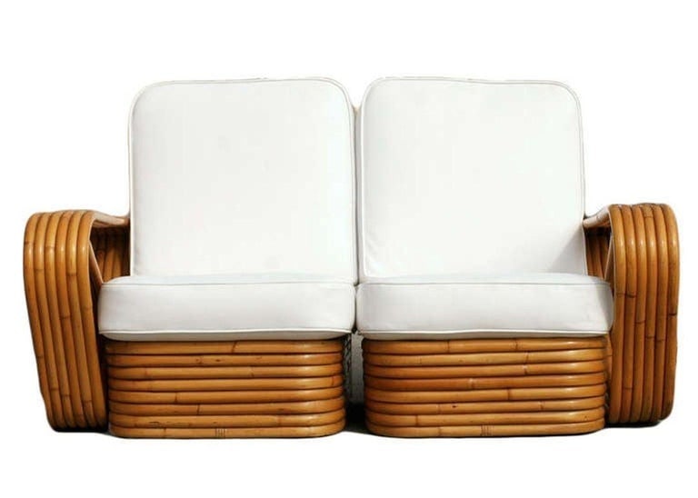 Restored Paul Frankl Six-Strand Square Pretzel Stacked Rattan Loveseat - 2