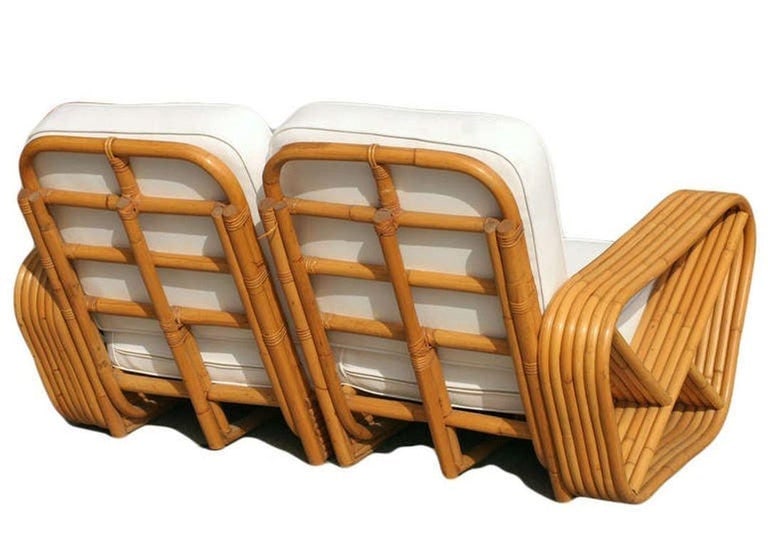 Restored Paul Frankl Six-Strand Square Pretzel Stacked Rattan Loveseat - 4