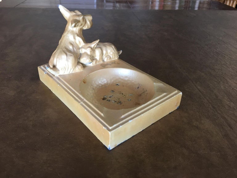 Art Deco Enameled Spelter Metal Terrier Ashtray - 2