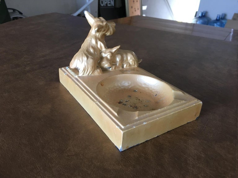 Art Deco Enameled Spelter Metal Terrier Ashtray - 3