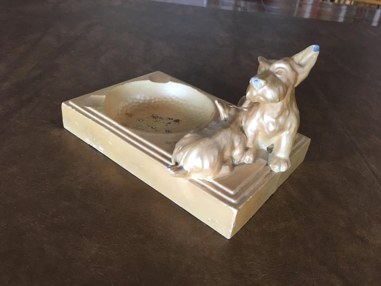 Art Deco Enameled Spelter Metal Terrier Ashtray - 4