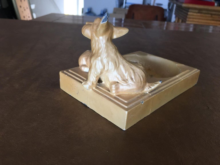 Art Deco Enameled Spelter Metal Terrier Ashtray - 5