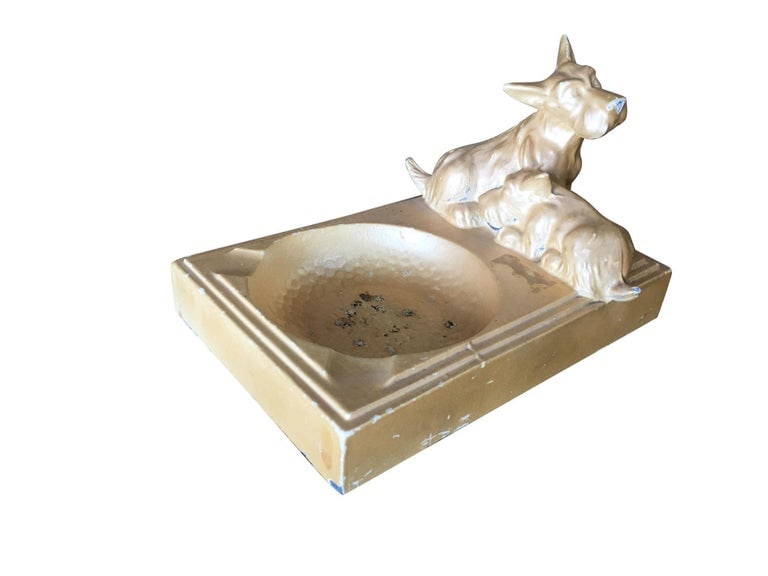 Art Deco Enameled Spelter Metal Terrier Ashtray - 7