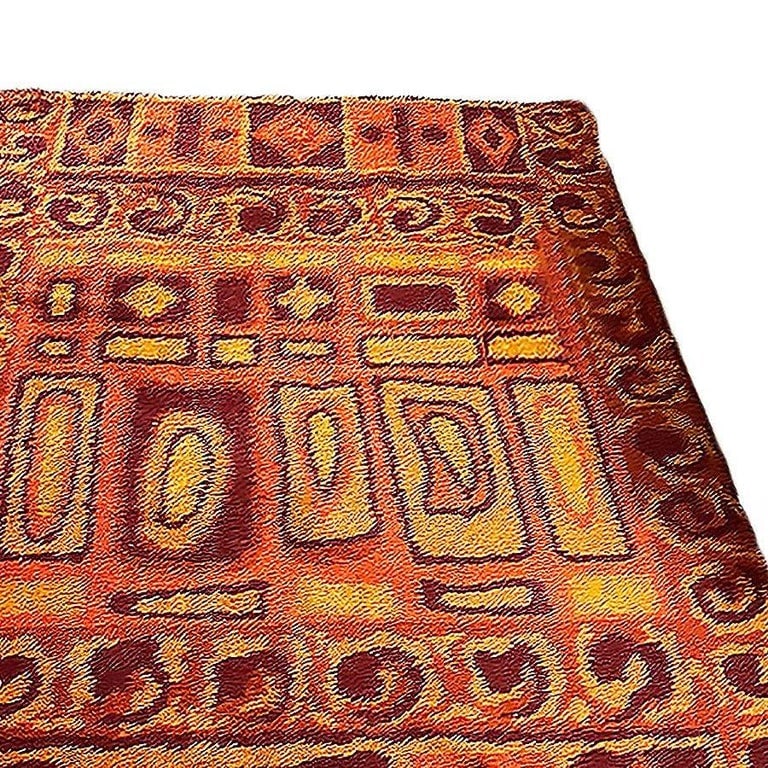 Mid-century 8' Foot Hand-Hooked Scandinavian Shag Rug w/ Abstract Design - 4