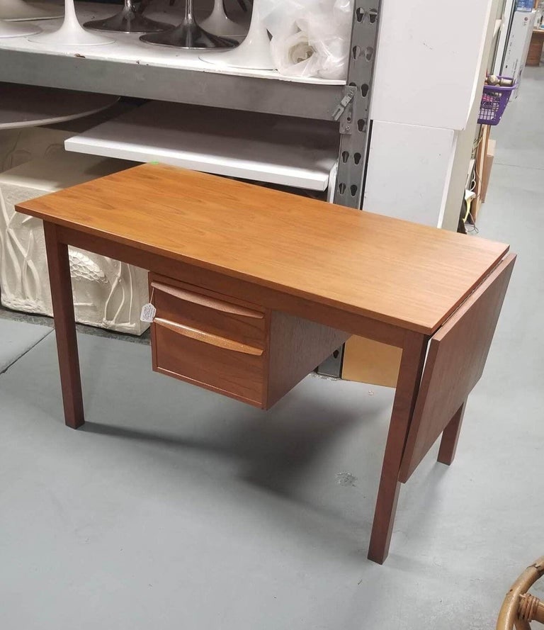 Restored Mid Century Modern Teak Wood Desk with Adjustable Base and Drop Leaf - 11