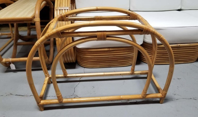 Restored Rattan Double Arched Two-Tiered Single Strand Table - 2