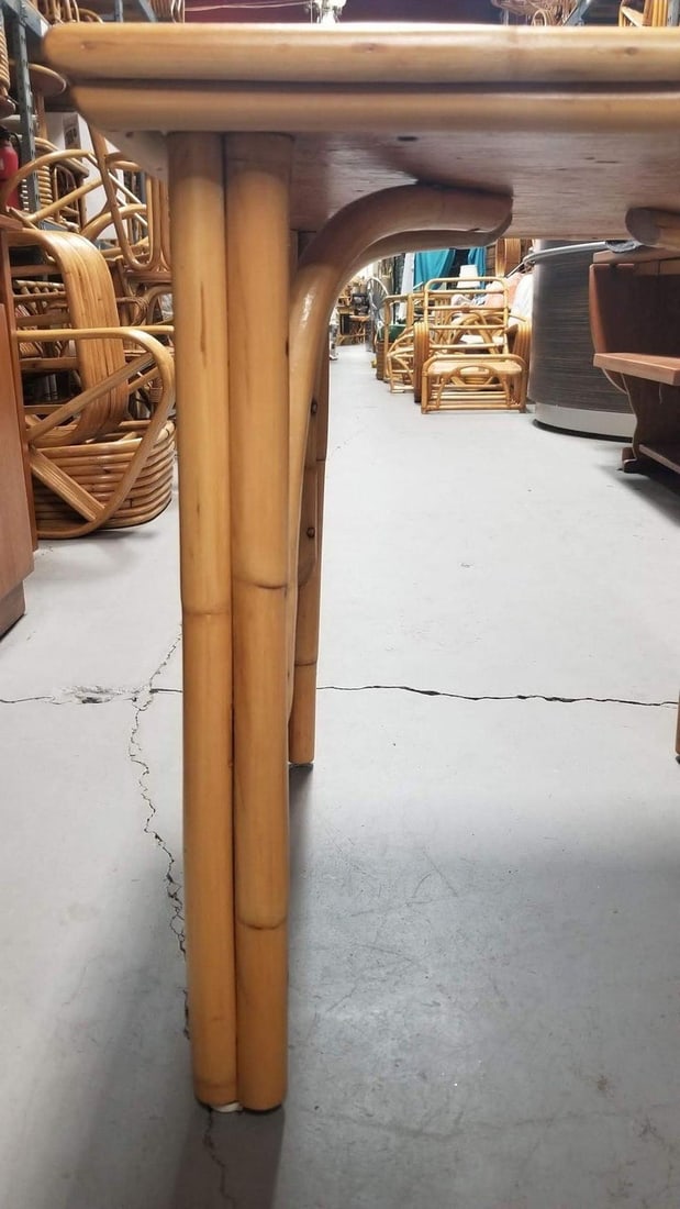 Restored Rattan Three-Strand Arched Legs Side and Drink Table with a Solid Mahog - 5