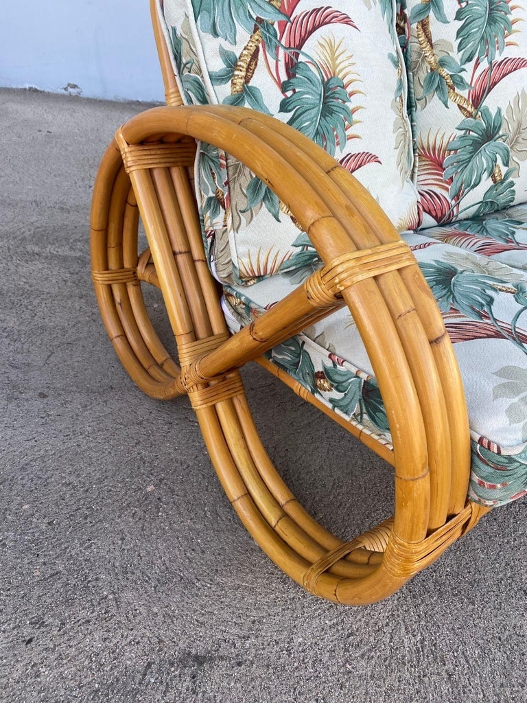 Rare 3-Strand Child Size Round Full Pretzel Rattan Sofa & Lounge Chair Set - 11