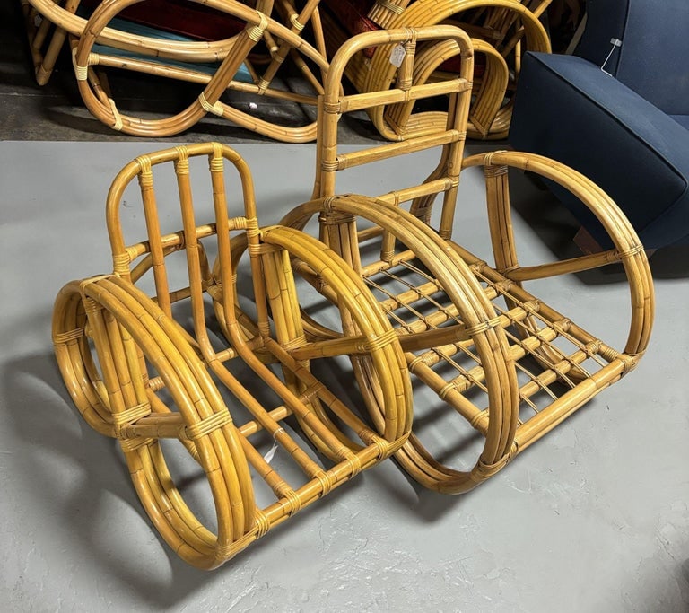 Rare 3-Strand Child Size Round Full Pretzel Rattan Sofa & Lounge Chair Set - 15