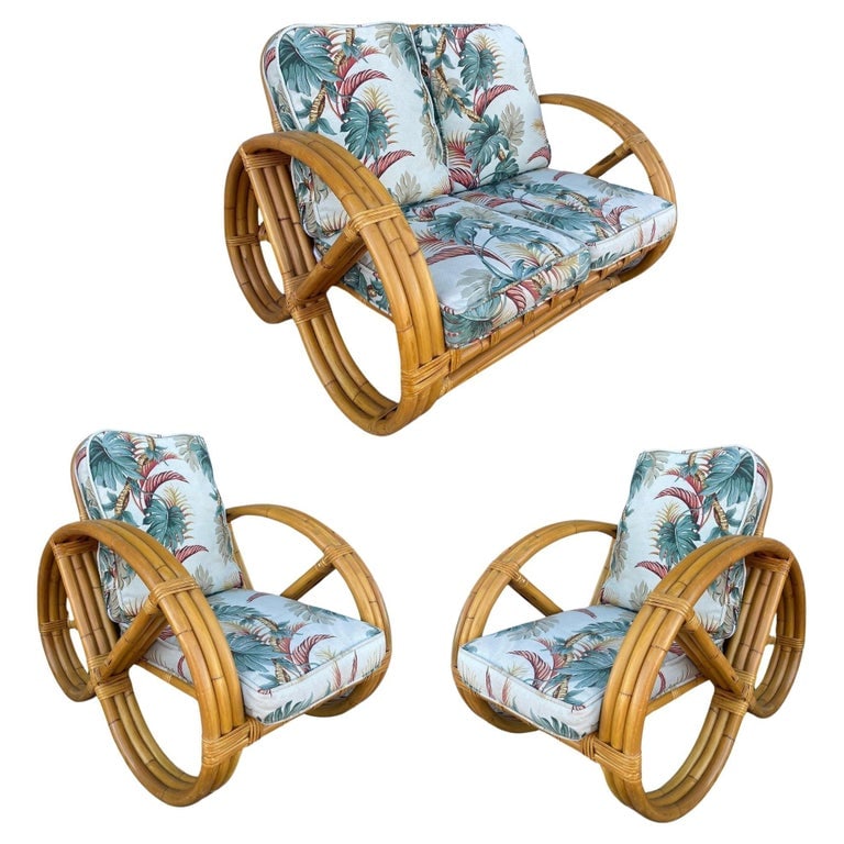 Rare 3-Strand Child Size Round Full Pretzel Rattan Sofa & Lounge Chair Set (1 of 15)