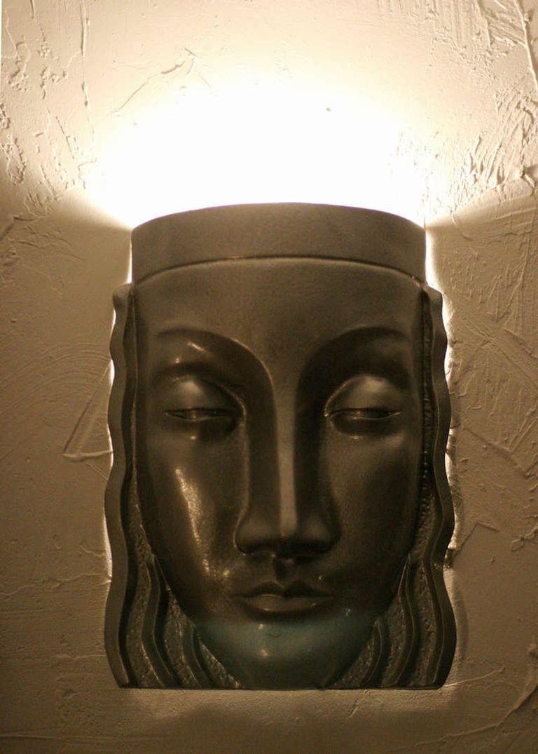 Art Deco Sculptural Female Face Wall Sconce, Rare - 5