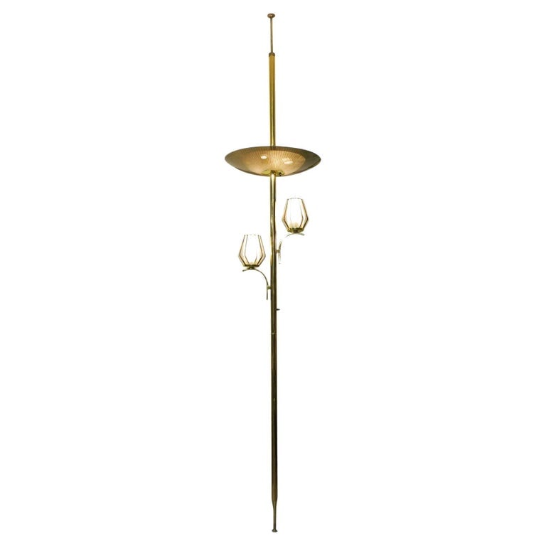Mid Century Brass Triple Light Floor to Ceiling Tension Pole Lamp (1 of 10)