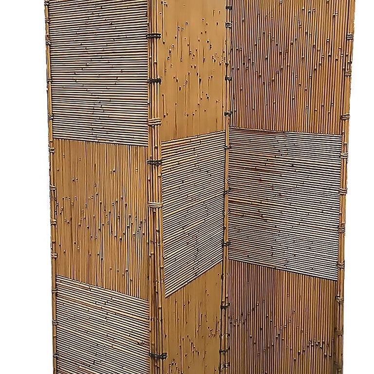 3 Panel Folding Screen, Stick Reed Rattan - 3