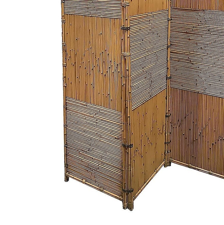 3 Panel Folding Screen, Stick Reed Rattan - 4
