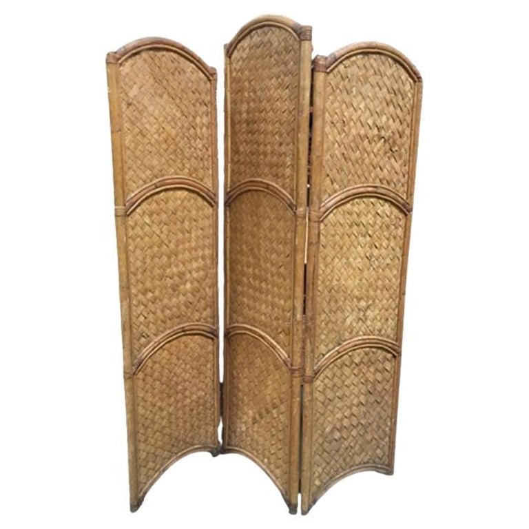 3 Panel Arched Wicker Woven & Rattan Folding Screen (1 of 4)