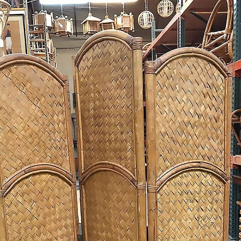3 Panel Arched Wicker Woven & Rattan Folding Screen - 3
