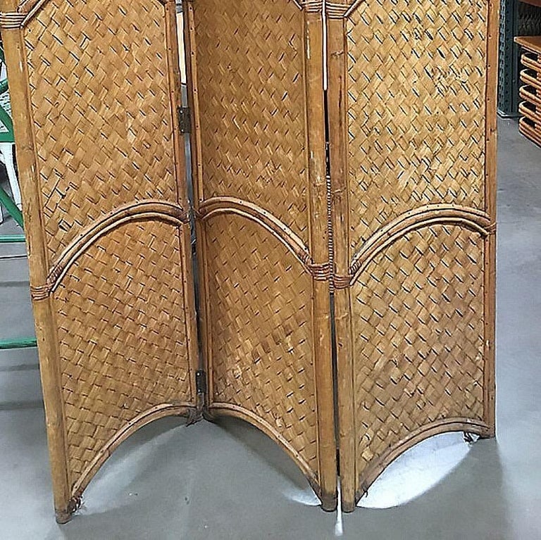 3 Panel Arched Wicker Woven & Rattan Folding Screen - 4