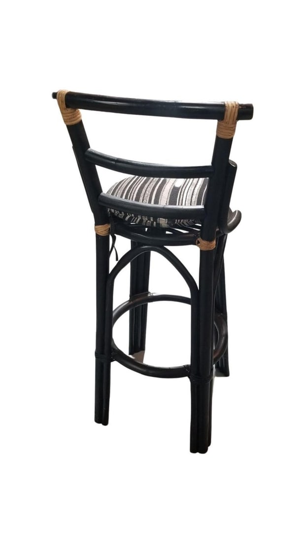 Restored Black Rattan Bar Stools Pair in the style of John Wisner - 4