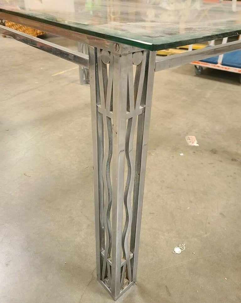 Art Deco Chromed Bronze and Glass Dining Table or Desk - 3