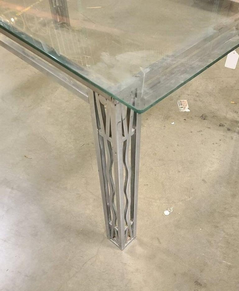 Art Deco Chromed Bronze and Glass Dining Table or Desk - 4